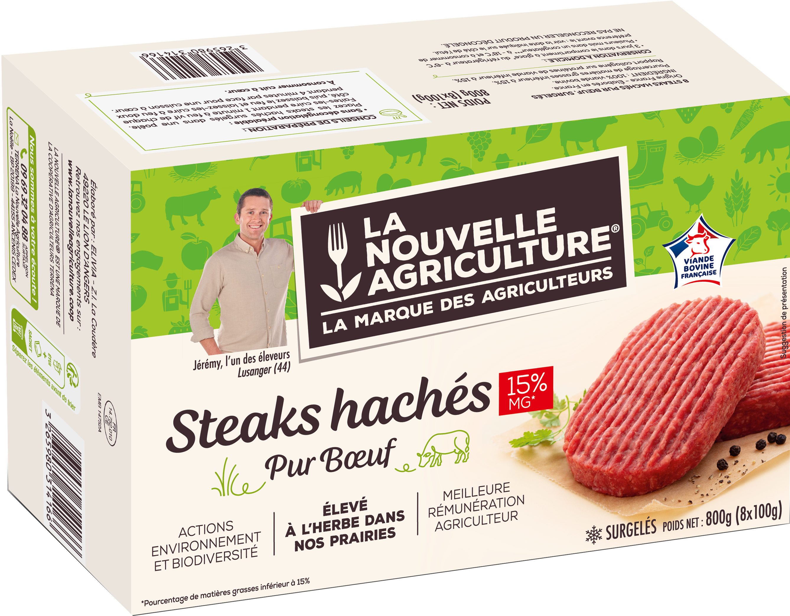 Pack produit de Steaks hachés pur Bœuf striés surgelés La Nouvelle Agriculture