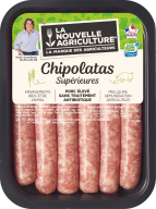 Pack produit de Chipolatas supérieures de porc Bleu-Blanc-Cœur La Nouvelle Agriculture