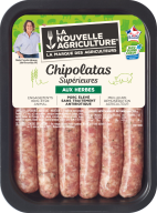 Pack produit de Chipolatas supérieures de porc aux herbes Bleu-Blanc-Cœur La Nouvelle Agriculture